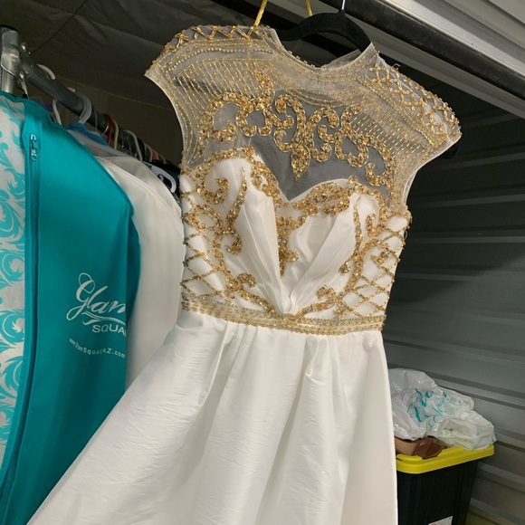 Ed Young Dresses | Ed Young Cocktail Dress- White with Gold Detail- Xs | Color: White | Size: 0 | Fireball5678'S Closet